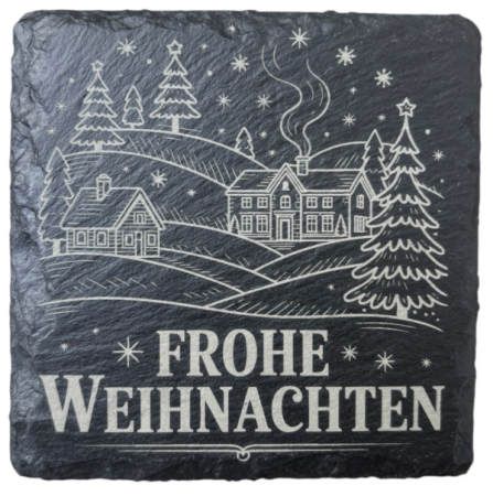 Schiefer Untersetzer 10 x 10 cm "Frohe Weihnachten"